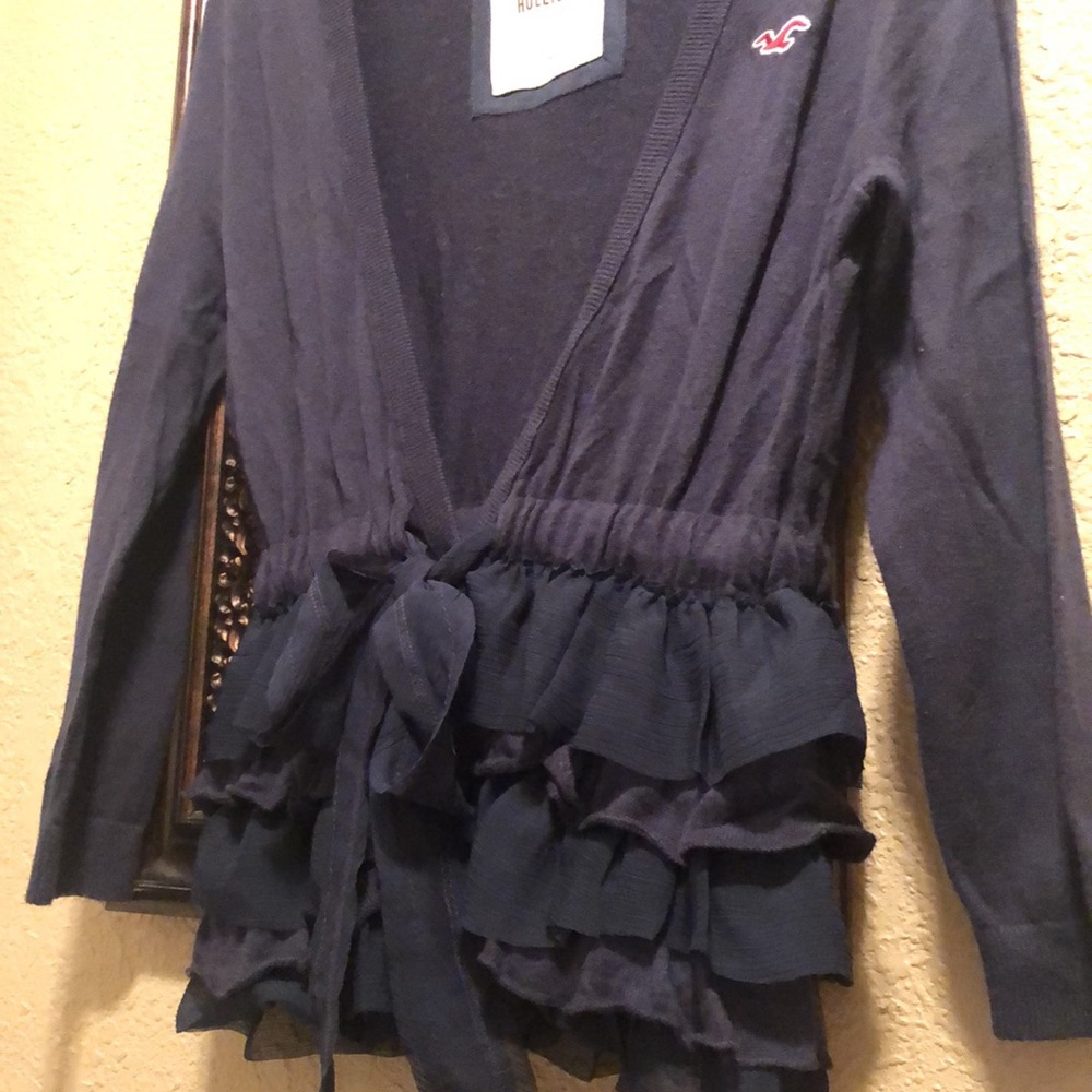 Hollister Navy Blue Ruffle Waist Tie Cardigan